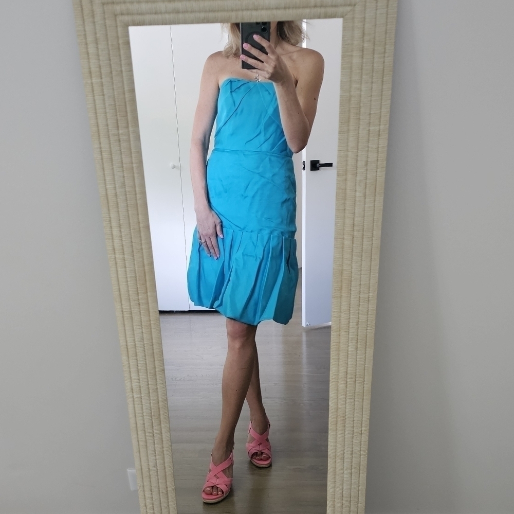 Monique Lhuillier Blue Turquioise Strapless Dress